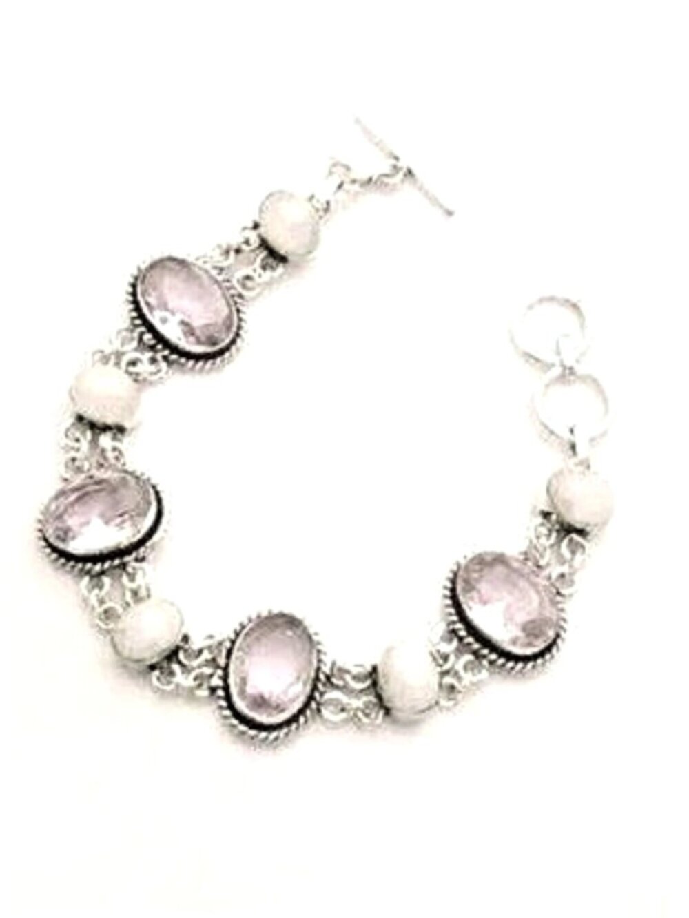 Pink Topaz Rainbow Moonstone Sterling Silver Bracelet Jewelry 20 Gms